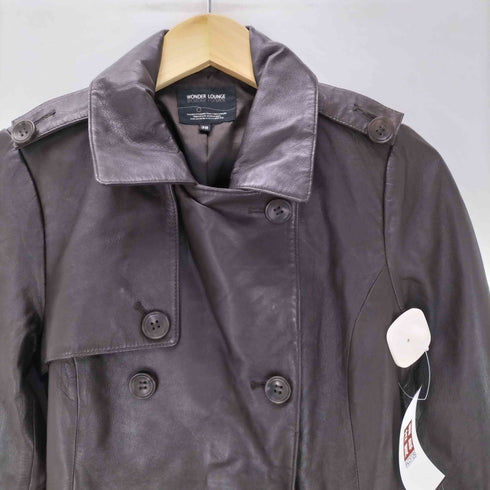 Gun Flap Double Breasted Lamb Leather Balmacaan Coat 羊革 ラムレザー ガンフラップ ダブル バルマカーン ステンカラーコート レディース import:M
