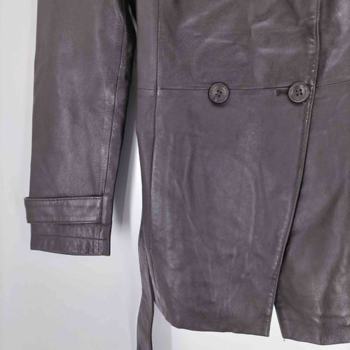 Gun Flap Double Breasted Lamb Leather Balmacaan Coat 羊革 ラムレザー ガンフラップ ダブル バルマカーン ステンカラーコート レディース import:M