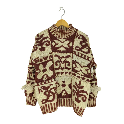 DANIEL D 総柄 モックネック フリンジ ニット メンズ 38