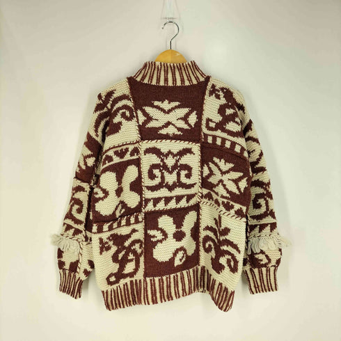 DANIEL D 総柄 モックネック フリンジ ニット メンズ 38