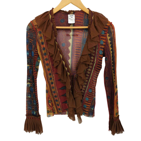 ジャンポールゴルチエフェム Jean Paul GAULTIER FEMME 民族柄 フリルデザイン ドローストリング パワーネット ボレロ レディース FR:40