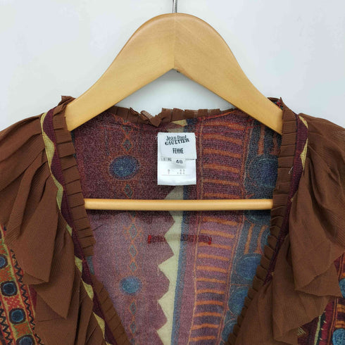 ジャンポールゴルチエフェム Jean Paul GAULTIER FEMME 民族柄 フリルデザイン ドローストリング パワーネット ボレロ レディース FR:40