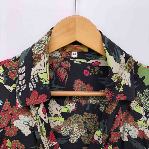 ケンゾージャングル KENZO JUNGLE 総柄 変形 シルク シャツワンピース レディース FR:40
