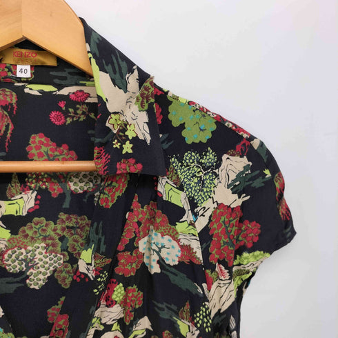 ケンゾージャングル KENZO JUNGLE 総柄 変形 シルク シャツワンピース レディース FR:40
