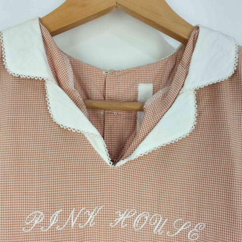 ピンクハウス PINK HOUSE ギンガムチェック ロングワンピース ロゴ刺繍 リボン レディース