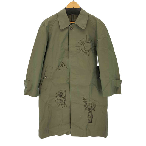 Jefferson タトゥーペイント 裏地チェック 比翼ステンカラーコート 玉虫 メンズ