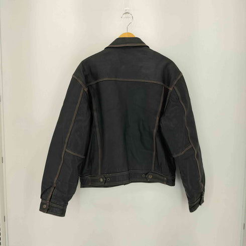 ステッチワーク フェイクレザー クロップド丈 裏地キルティング トラッカージャケット メンズ L