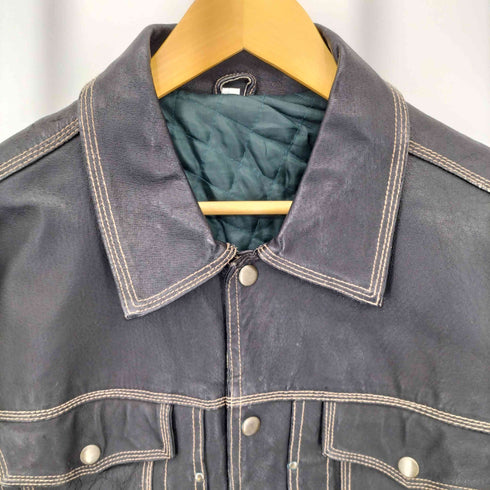 ステッチワーク フェイクレザー クロップド丈 裏地キルティング トラッカージャケット メンズ L