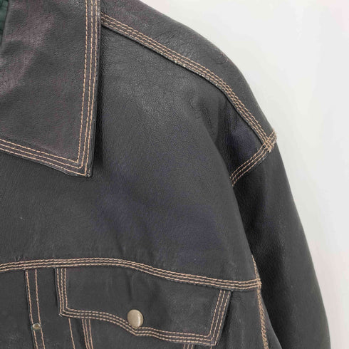 ステッチワーク フェイクレザー クロップド丈 裏地キルティング トラッカージャケット メンズ L