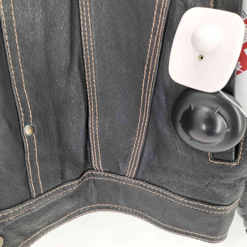 ステッチワーク フェイクレザー クロップド丈 裏地キルティング トラッカージャケット メンズ L