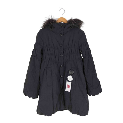 バーバリーブルーレーベル BURBERRY BLUE LABEL ラクーンファー 裏地チェック フーデッドダウンコート レディース EUR:38