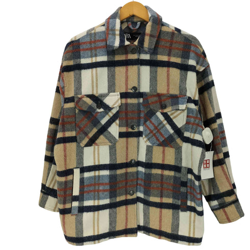 ザラ ZARA マドラスチェック ウール アクリル ポリ CPO シャツ ジャケット レディース import:S