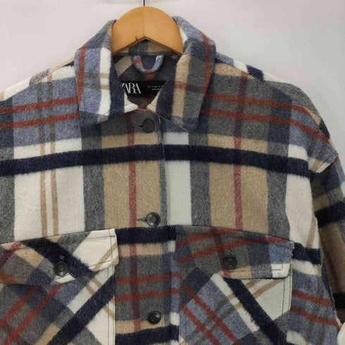 ザラ ZARA マドラスチェック ウール アクリル ポリ CPO シャツ ジャケット レディース import:S