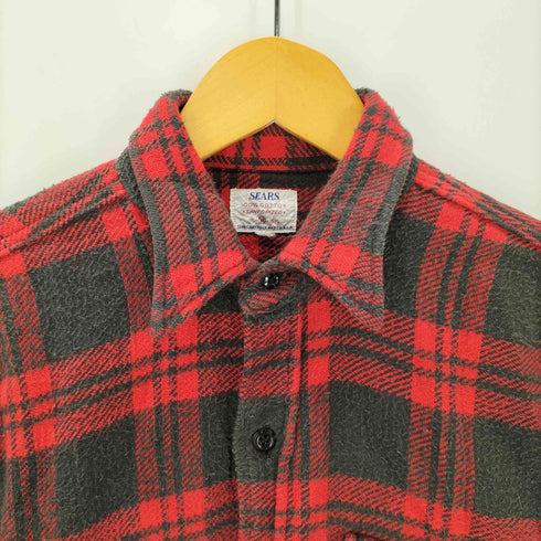 シアーズローバックス SEARS ROEBUCKS 60S SANFORIZED マチ付き フラップポケット コットン ヘビーフランネル チェック シャツ メンズ import:M