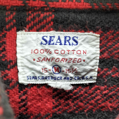 シアーズローバックス SEARS ROEBUCKS 60S SANFORIZED マチ付き フラップポケット コットン ヘビーフランネル チェック シャツ メンズ import:M