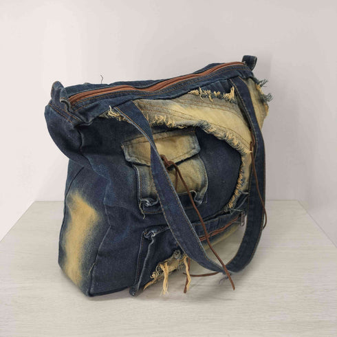 Y2K ダメージ パッチワークデザイン デニム トートバッグ レディース