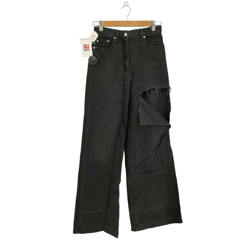 PETER DO ダメージ加工 ライン ワイド ブラックデニムパンツ レディース 27