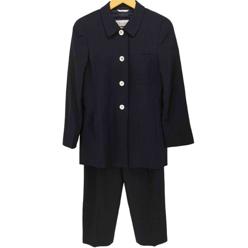 マックスマーラ MAX MARA イタリア製 白タグ ピンストライプ 肩パッド 4B ジャケット 1タック スラックス パンツ セットアップ レディース 40