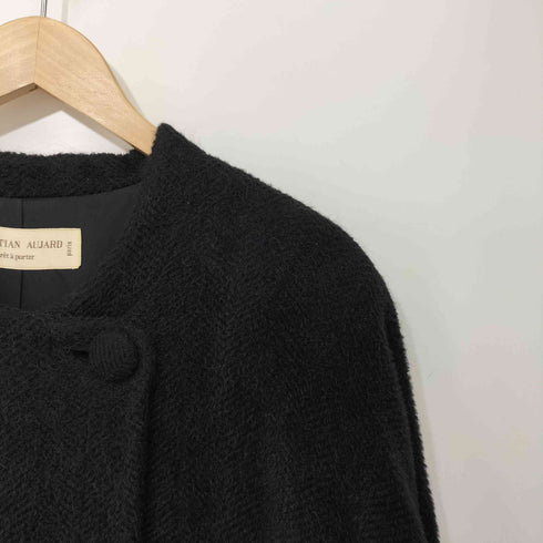 クリスチャンオジャール CHRISTIAN AUJARD ウール100 ツイード 比翼ノーカラー コート レディース