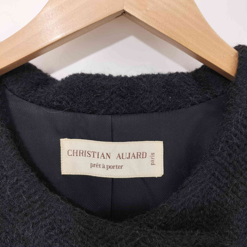 クリスチャンオジャール CHRISTIAN AUJARD ウール100 ツイード 比翼ノーカラー コート レディース
