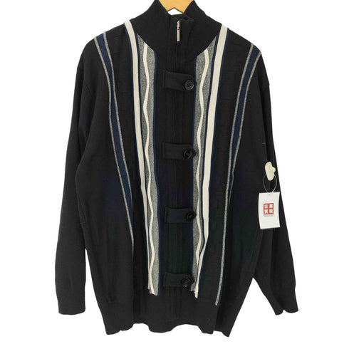 SILVERSILK レーヨン ポリ シルク ニット ライン デザインボタン ジップアップ ニット メンズ import:XL