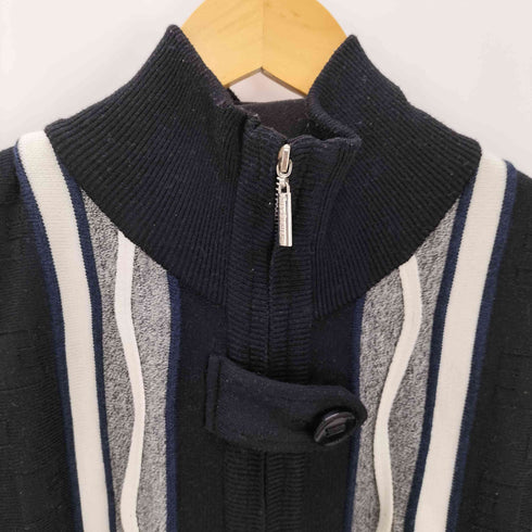 SILVERSILK レーヨン ポリ シルク ニット ライン デザインボタン ジップアップ ニット メンズ import:XL