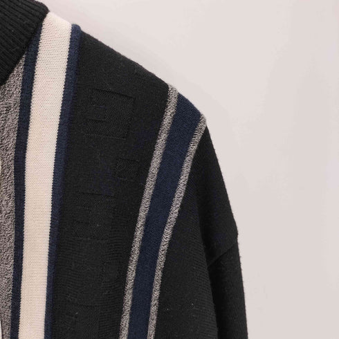 SILVERSILK レーヨン ポリ シルク ニット ライン デザインボタン ジップアップ ニット メンズ import:XL