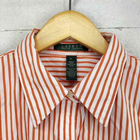 ローレンラルフローレン LAUREN RALPH LAUREN ロゴ刺繍ストライプ七分袖シャツ レディース XL