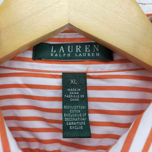 ローレンラルフローレン LAUREN RALPH LAUREN ロゴ刺繍ストライプ七分袖シャツ レディース XL