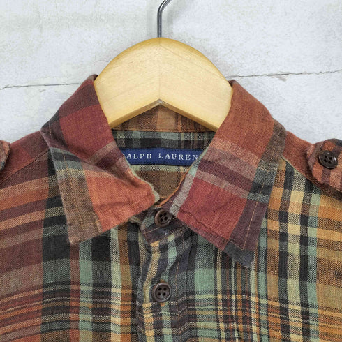 ラルフローレン RALPH LAUREN リネン100 エポレット付チェックシャツ レディース 2