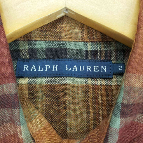 ラルフローレン RALPH LAUREN リネン100 エポレット付チェックシャツ レディース 2