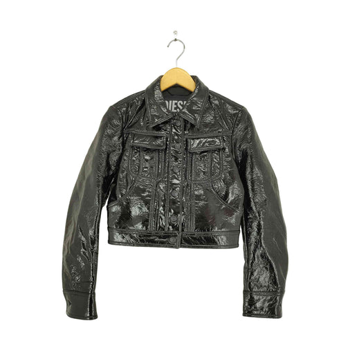 ディーゼル DIESEL G-MAGNOLIA 光沢コーティング ボイルドウールブレンド クロップドジャケット レディース XS
