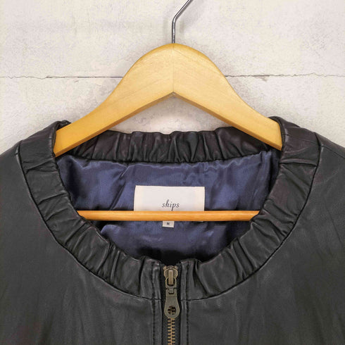 シップス SHIPS lamb leather ラムレザーノーカラージャケット レディース M