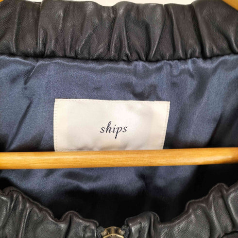 シップス SHIPS lamb leather ラムレザーノーカラージャケット レディース M