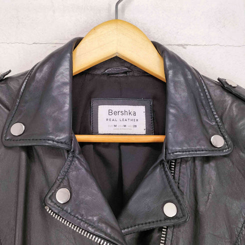 ベルシュカ BERSHKA lamb leather ラムレザーダブルライダースジャケット レディース M