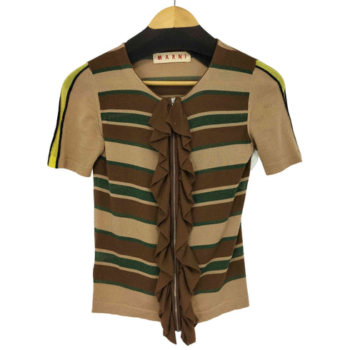 マルニ MARNI カシミヤ混 フリル ラメ ボーダー ジップニット レディース EUR:40