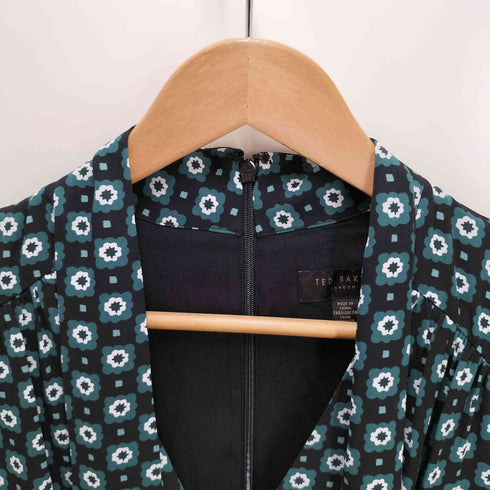 テッドベーカー TED BAKER 幾何学柄 ボウタイワンピース レディース 0