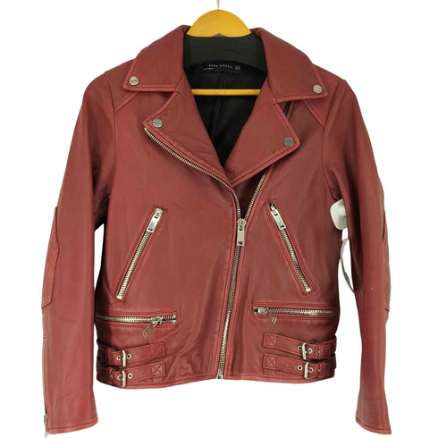 ザラ ZARA ラムレザーダブルライダースジャケット レディース import:M