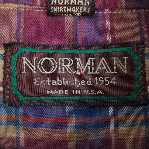 ノルマン NORMAN USA製 シアー チェック長袖ボタンダウンシャツ メンズ import:M