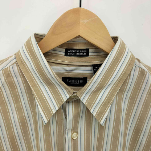 ヴァンヒューゼン VAN HEUSEN WRINKLE FREE STAIN SHIELD ストライプ S/S レギュラー カラー シャツ メンズ import:L