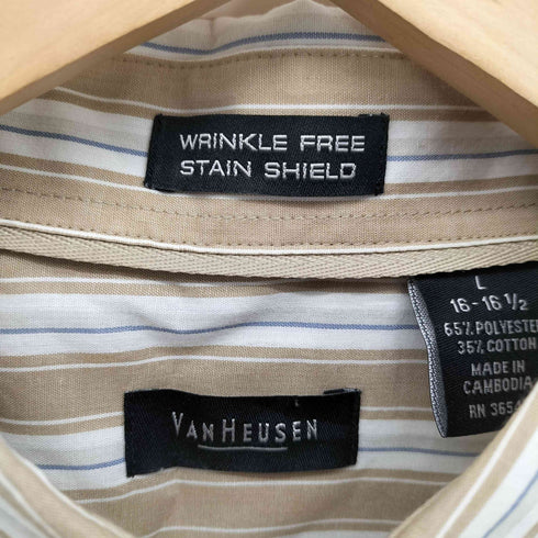 ヴァンヒューゼン VAN HEUSEN WRINKLE FREE STAIN SHIELD ストライプ S/S レギュラー カラー シャツ メンズ import:L