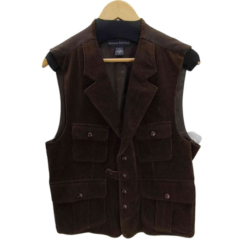 バナナリパブリック BANANA REPUBLIC 90-00S ウッドボタン 太畝 コーデュロイ ハンティング ジレ ベスト メンズ import:S