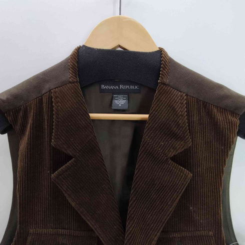 バナナリパブリック BANANA REPUBLIC 90-00S ウッドボタン 太畝 コーデュロイ ハンティング ジレ ベスト メンズ import:S