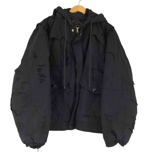 デストロイ加工 フーデット中綿ジャケット メンズ