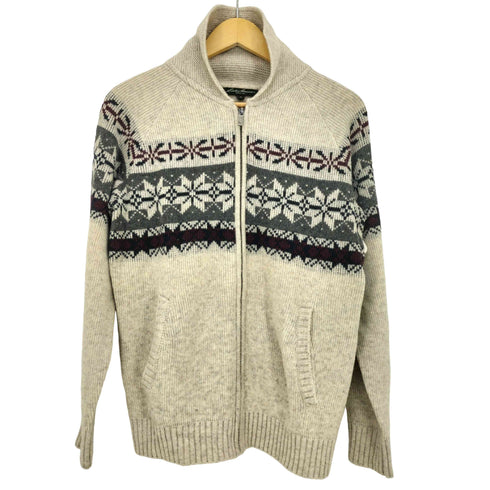 エディーバウアー Eddie Bauer ナイロン混 ノルディック柄 ショールカラー ウール ジップ カーディガン メンズ import:M