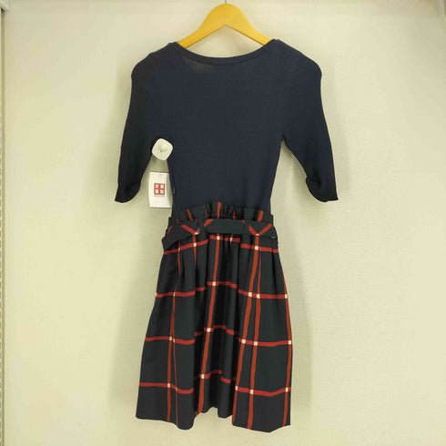 バーバリーブルーレーベル BURBERRY BLUE LABEL ロゴ刺繍 ニット切替 ドッキングワンピース レディース EUR:38
