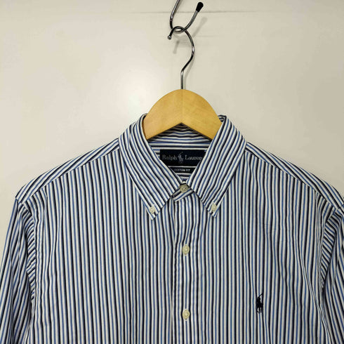 ラルフローレン RALPH LAUREN 90s CUSTOM FIT ポニー刺繍 マルチストライプ ボタンダウンシャツ メンズ import:M