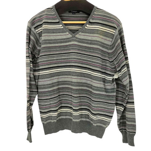 バーバリーロンドン BURBERRY LONDON ロゴ刺繍Vネックボーダーニット レディース import:M
