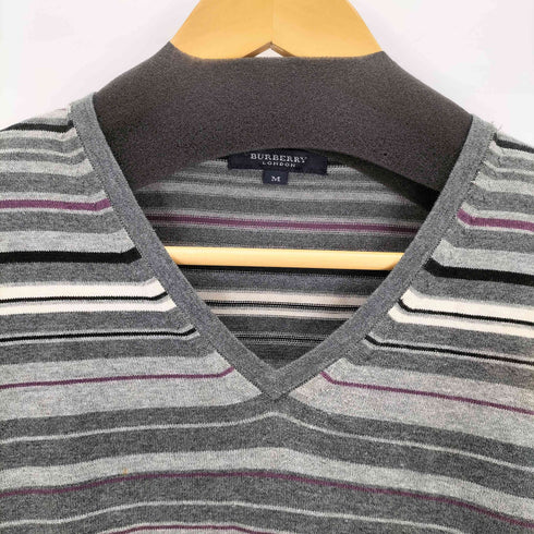 バーバリーロンドン BURBERRY LONDON ロゴ刺繍Vネックボーダーニット レディース import:M