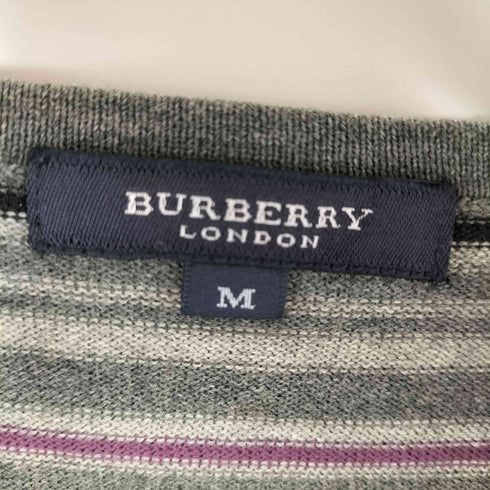 バーバリーロンドン BURBERRY LONDON ロゴ刺繍Vネックボーダーニット レディース import:M